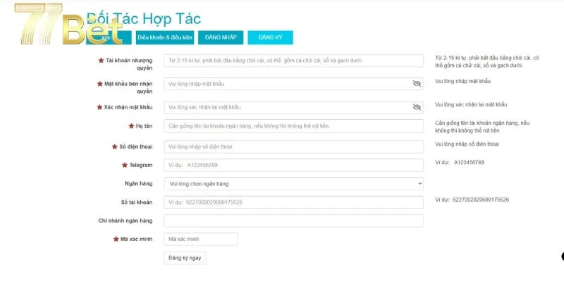 Cách đăng ký đối tác 77bet đơn giản, nhanh chóng